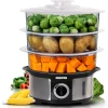 Geepas 3-Tier Food Steamer, 12L Capacity | Electric Vegetable Steamer with BPA Free Removable Baskets for Healthy Steam Cooking | 75 Minutes Timer & 1000W Power | Stainless Steel Housing