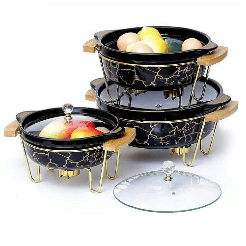 3pcs Ceramic Food Warmer Chafing Dish Casseroles For Food Service - Multi-colour