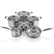 12 Pieces Stainless Steel Saucepans Cookware Pots Pans - Silver