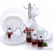 Luminarc 16 Piece Plain Design Plates, Cups, Glasses, Soup Bowls Dinner Set - White