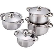 8 Piece Stainless Steel Saucepans Cookware Pots, Silver.