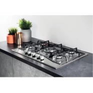 Ariston 75cm 5-Gas Burners Built-in Gas Hob PCN 751 T/IX/A; Auto Ignition, Safety Device For Flame Failure Protection, Cast Iron Pan Supports - Stainless Steel