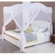 Luxurious Curved Mosquito Net With Poles - White - Top Design May Vary