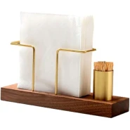 1pc Solid Wood Creative Vertical Tissue Storage Rack With Toothpick Holder, Cafe Bar Restaurant Desktop Napkin Holder, Simple Table Tissue Displays Storage Holder, Coffee Bar Accessories, Household Storage Organization For Kitchen, Bedroom, Office