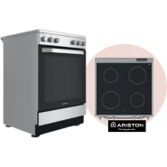 ARISTON Cooker 60x60cm AS68V8KHX; 4 Electric Vitroceramic Plates, Electric Oven, Oven Fan, Storage drawer - Inox