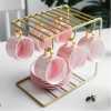 6 Tea Coffee Cups And Saucers Stand Rack Organizer Gift Set- Gold.