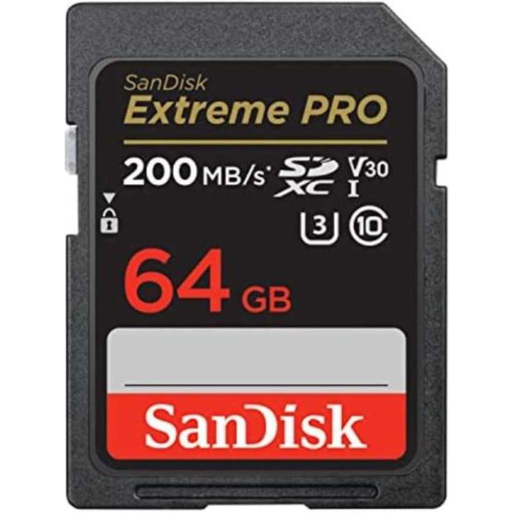 SanDisk 64GB Extreme PRO SDXC UHS-I Memory Card - C10, U3, V30, 4K UHD, SD Card - SDSDXXU-064G-GN4IN- Black