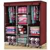 3 Column Cloth Steel Frame Storage Wardrobe - Maroon