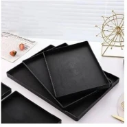 3 Pieces Deep Rectangular Melamine Trays Restaurant Cafe Hotel Kitchen Plastic Custom Non-slip Trays Set Serving Trays Tea Coffee Oyster Buffet Food Service Water Glasses And Cup Trays Room Washing Storage Trays